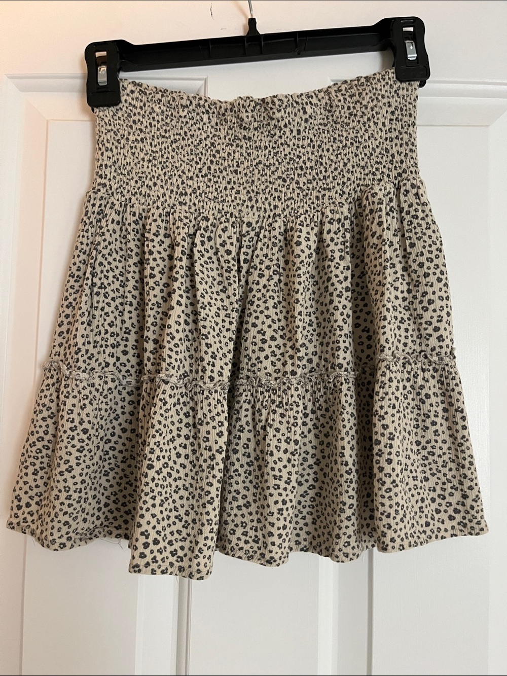 Hippie Rose Cream Skirt with Black Leopard Print